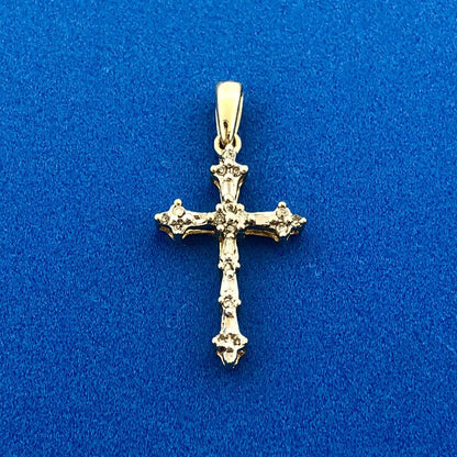 Gorgeous 10k Yellow Gold Multi-Cut Diamond Religious Faith Cross Dangle Pendant
