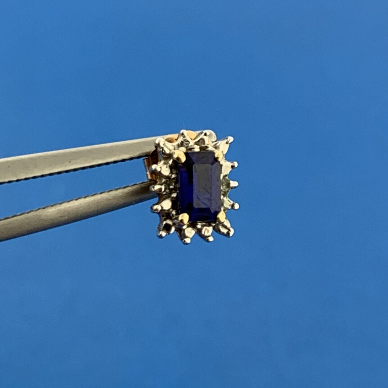 OHM 10K Yellow Gold Sapphire Diamond September Anniversary Stud Earrings
