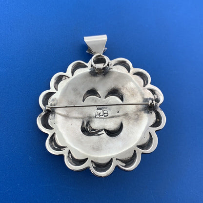 Designer AJB Sterling Silver 925 Cabochon Turquoise Sunflower Dangle Pendant