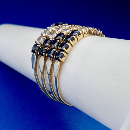 14K Yellow Gold Blue Sapphire Cubic Zirconia Cocktail Statement Stacker Ring