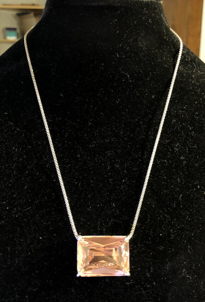 Designer SU 925 Sterling Silver Emerald Cut Pink Ice Cubic Zirconia Necklace