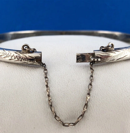 Vintage Sterling Silver 925 Floral Scroll Engraved Bangle Bracelet