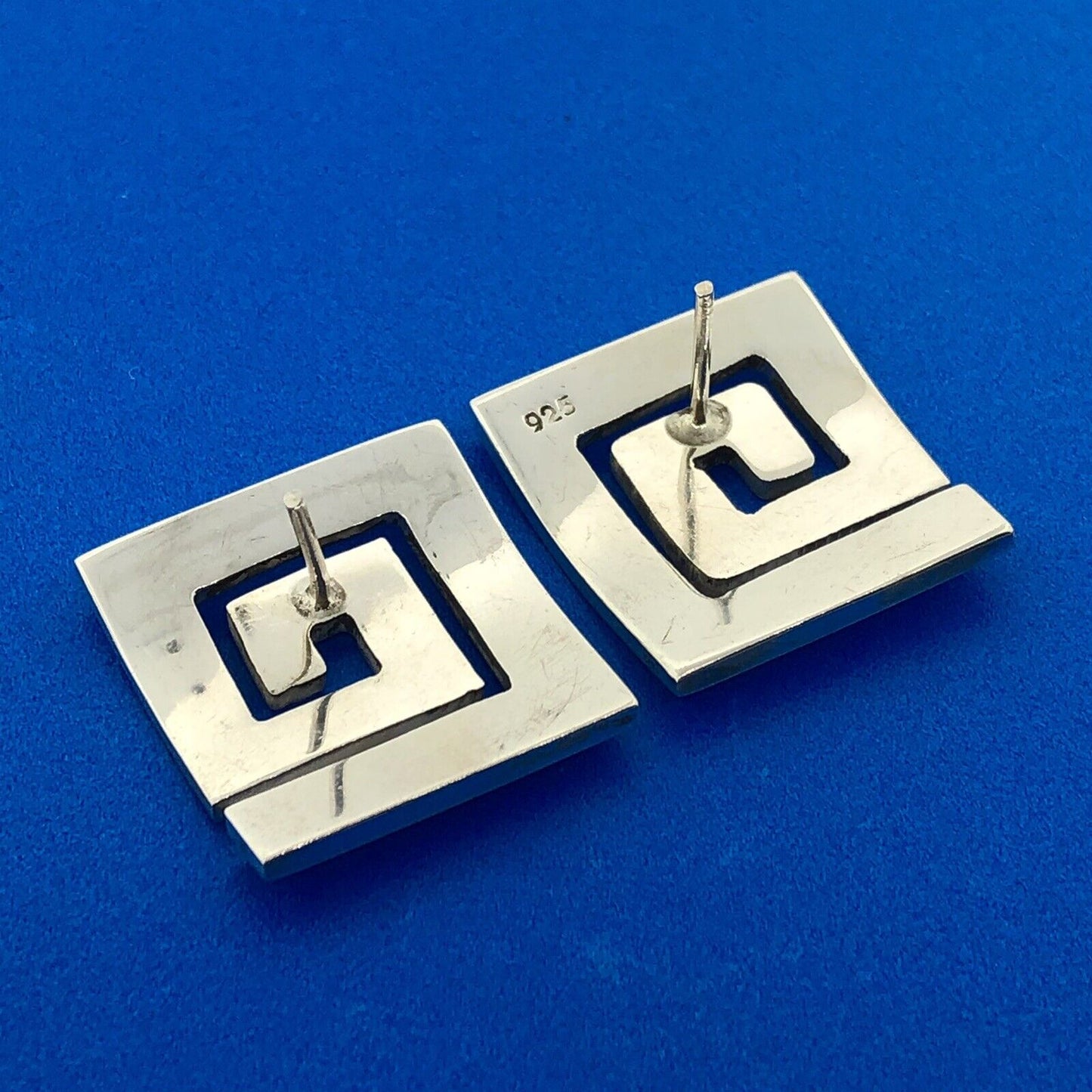 Retro 925 Sterling Silver Modernist Crop Circle Abstract Statement Stud Earrings