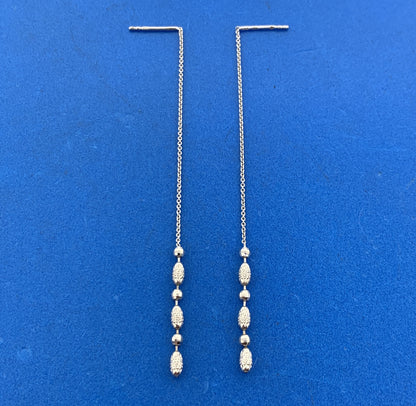 Italy 14K White Gold Chain Disco Textured Ball Statement Drop Earrings