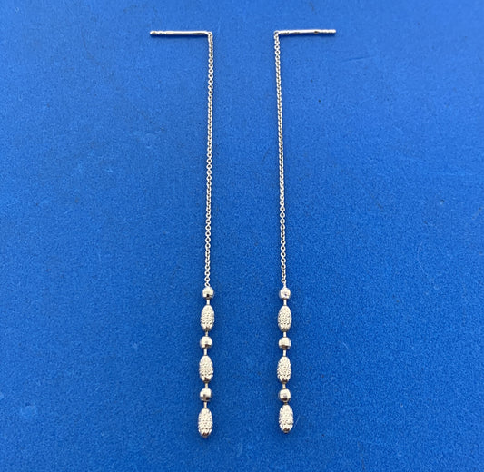 Italy 14K White Gold Chain Disco Textured Ball Statement Drop Earrings