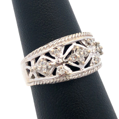 Stunning Designer FTJ 14K White Gold Diamond Celtic Design Band Ring Size 6.75