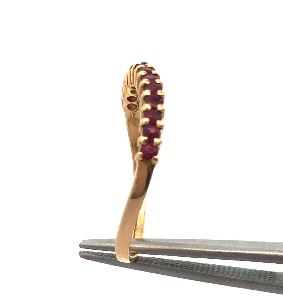 Designer 14K Yellow Gold Ruby Stackable Wave Band Ring