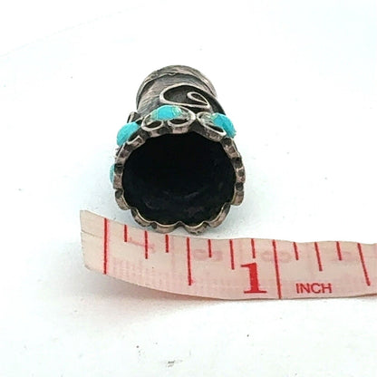 Vintage Taxco Mexico 925 Sterling Silver Turquoise Vines Scroll Thimble