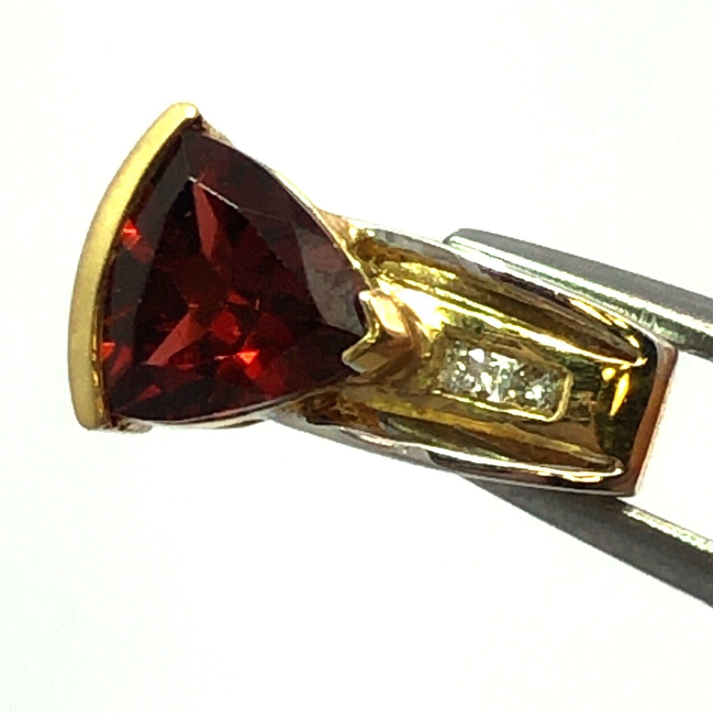 Designer 14K Yellow Gold Trillion Garnet Diamond Accented Stud Earrings