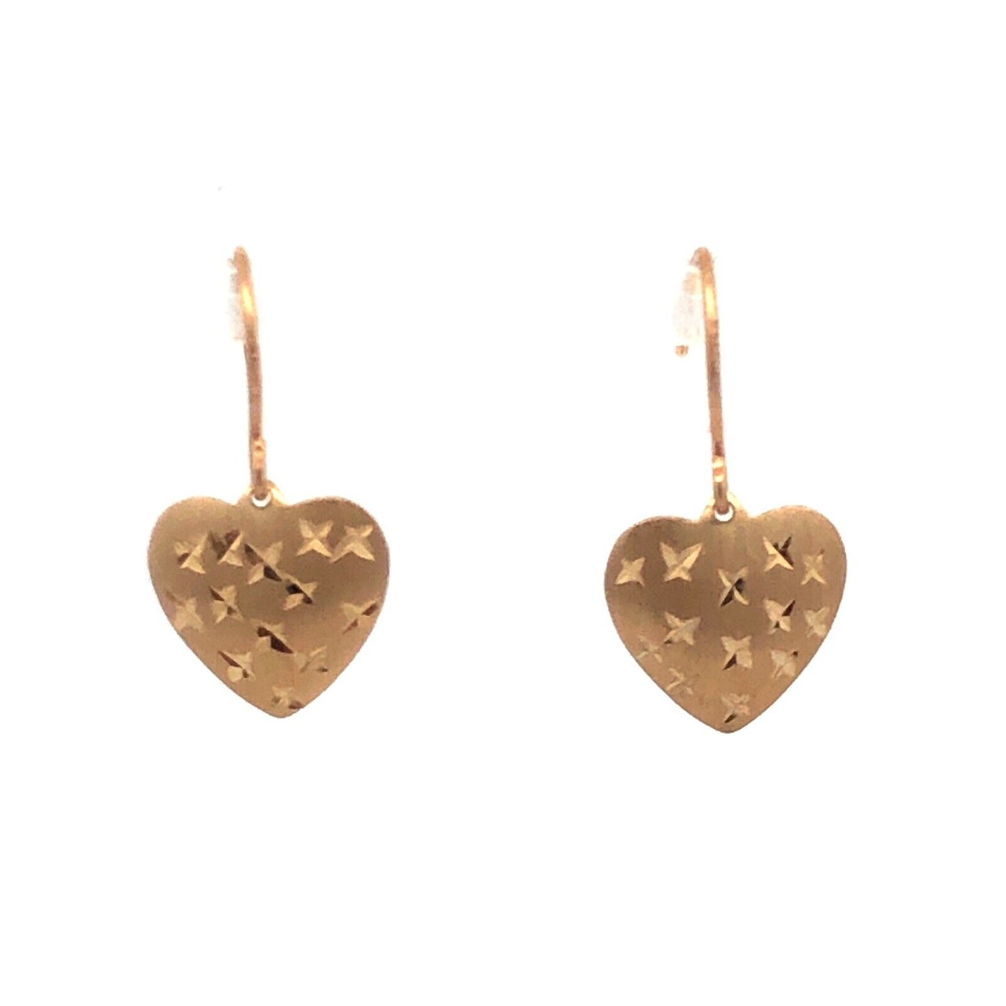 Designer JCM 14K Yellow Gold Textured Heart Love Hook Dangle Earrings