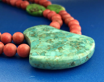 Jay King DRT Sterling Silver Turquoise Red Coral Geometric Statement Necklace