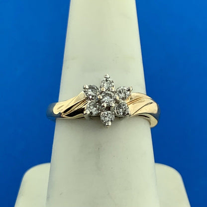14K Yellow Gold Diamond Flower Floral Cluster Cocktail Ring