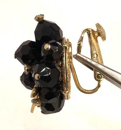 Designer Vendome Gold-Tone Jet Rhinestone Clip-On Stud Earrings