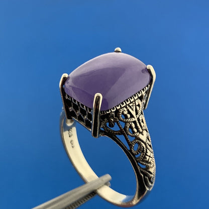 Designer CNA 925 Sterling Silver Purple Jade Jadeite Filigree Open Work Ring