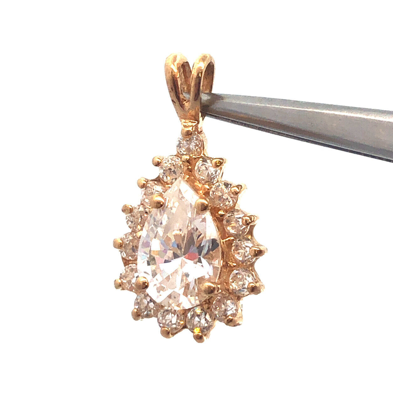 Gorgeous 14k Yellow Gold Pear Cut Sparkling White CZ Cubic Zirconia Pendant