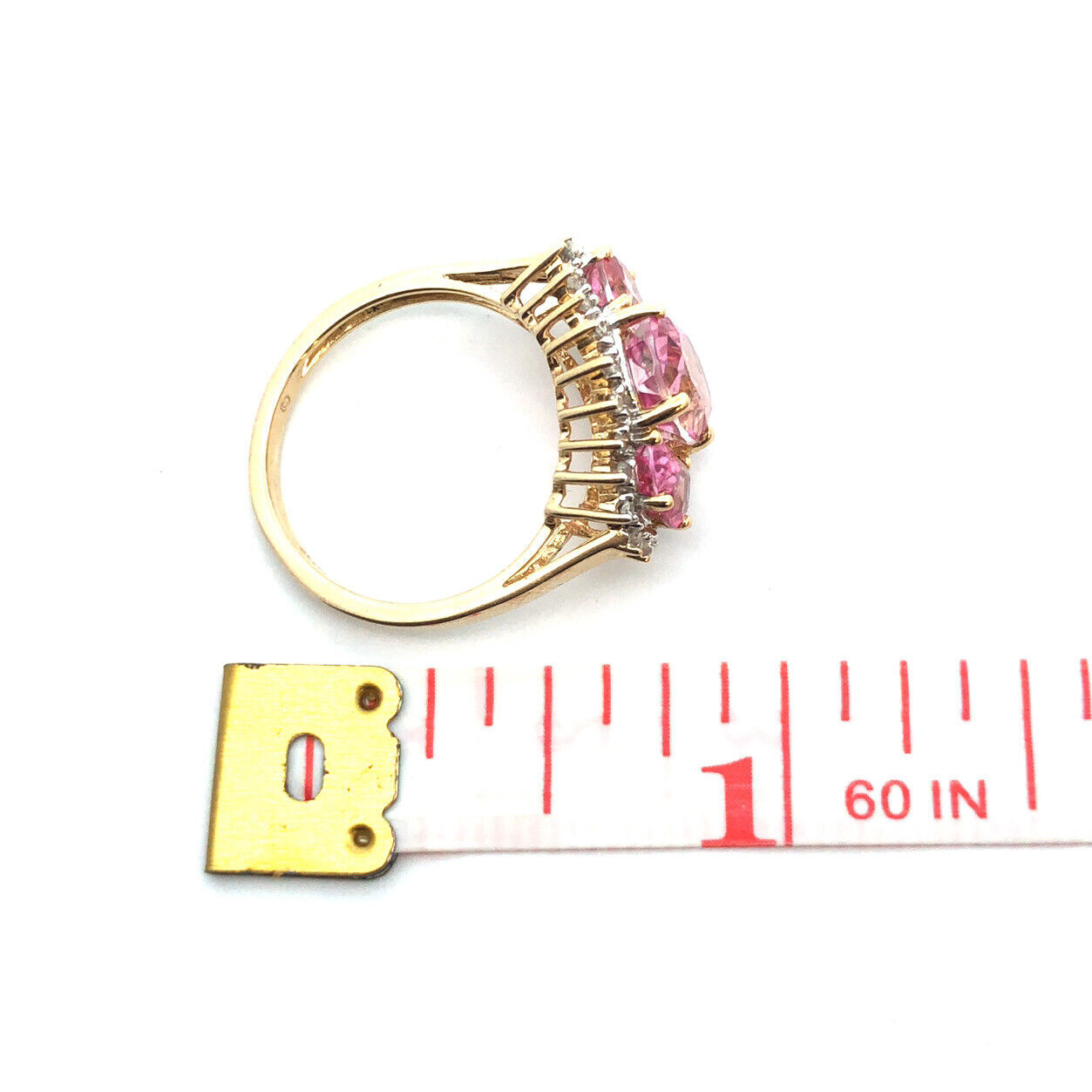 Designer 14K Yellow Gold Pink Topaz Diamond Accent Anniversary Ring