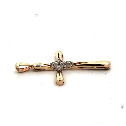 Designer 10KT Yellow Gold Round Diamond Modernist Cross Religious Pendant