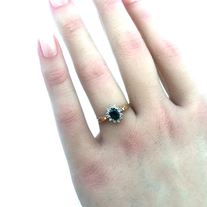 Vintage 14K Yellow Gold Sapphire Diamond Promise Engagement Anniversary Ring
