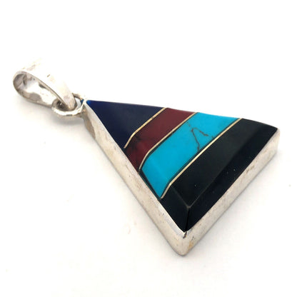 Designer Mexico 925 Sterling Silver Lapis Lazuli Jasper Turquoise Onyx Pendant