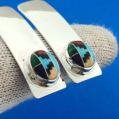 Navajo Designer Willie Saiz Sterling Silver 925 Multi-Stone Inlay Stud Earrings