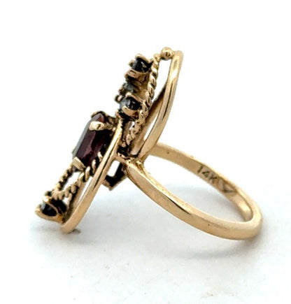 Vintage 14K Yellow Gold Oval Purple Amethyst Diamond Art Deco Ring