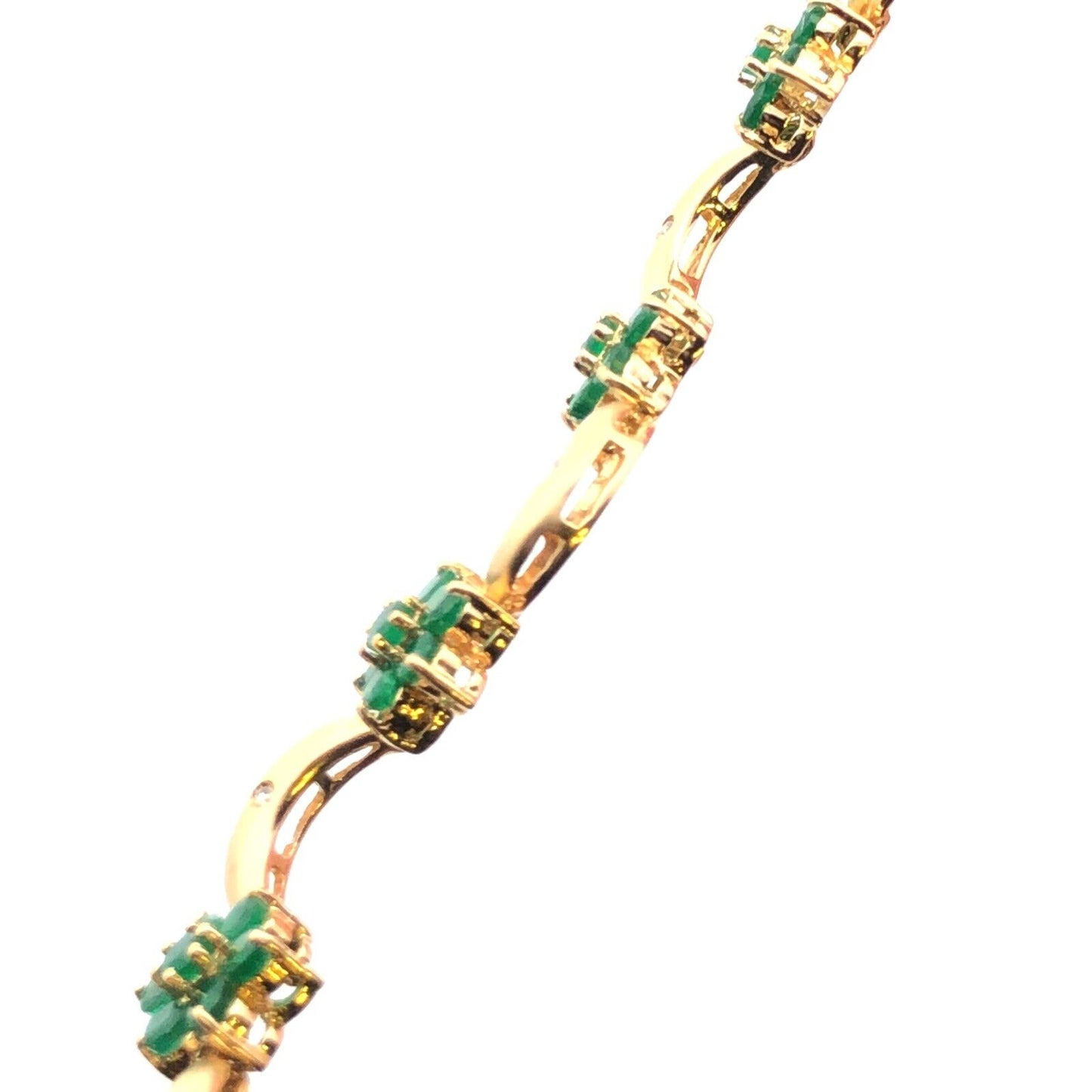 Designer 14K Yellow Gold Emerald Diamond Floral Station Bracelet