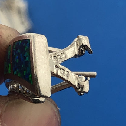 Stunning Sterling Silver 925 Fiery Opal CZ Modernistic Trapezoid Earrings
