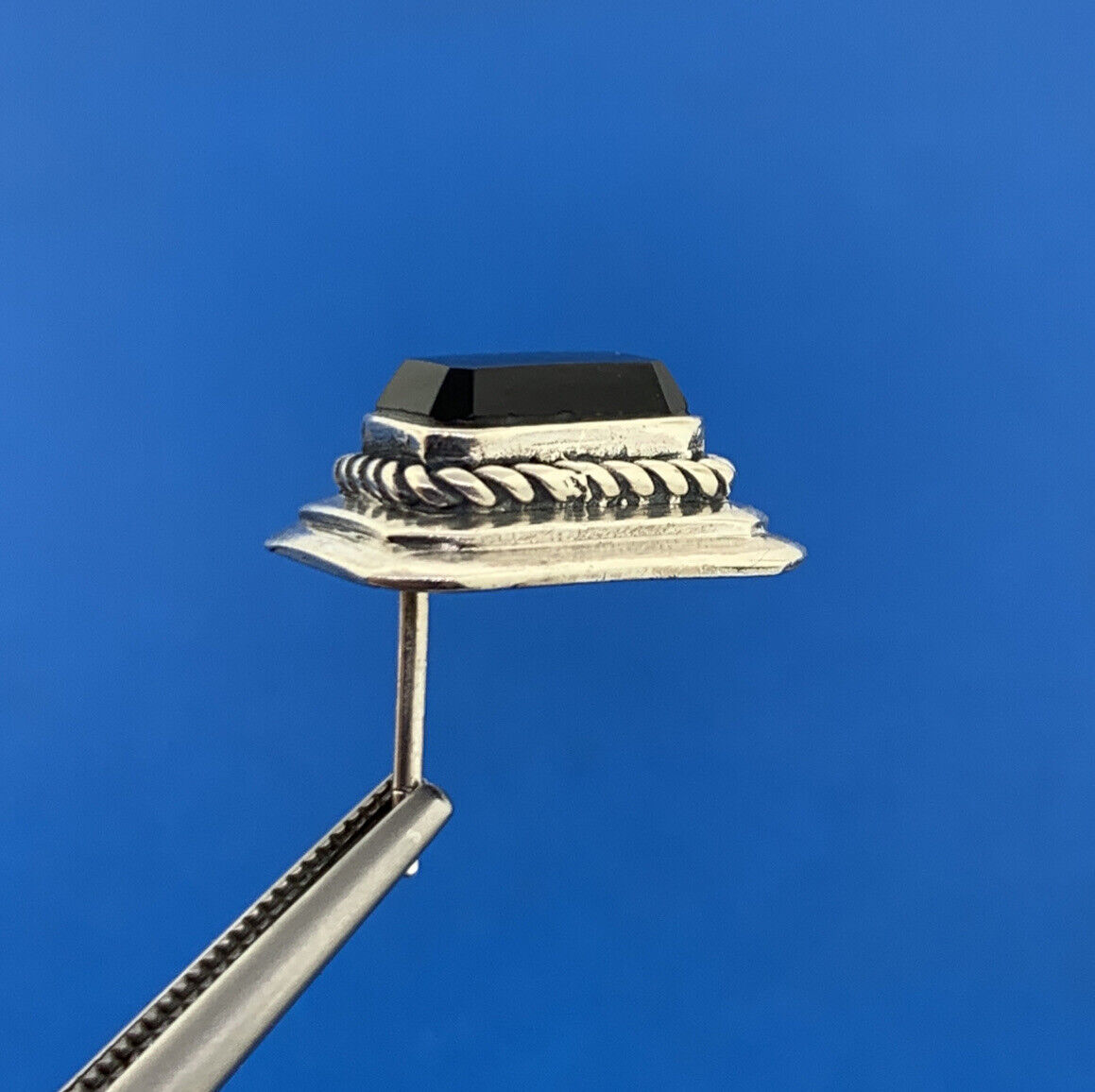 Vintage 925 Sterling Silver Rectangle Black Onyx Statement Stud Earrings