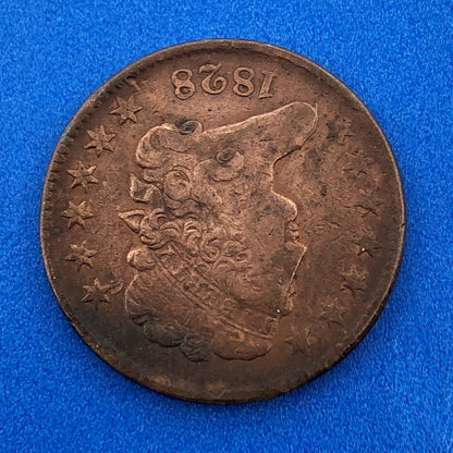 1828 P Classic Head Thirteen Stars Copper Half Cent Early US Copper XF Details