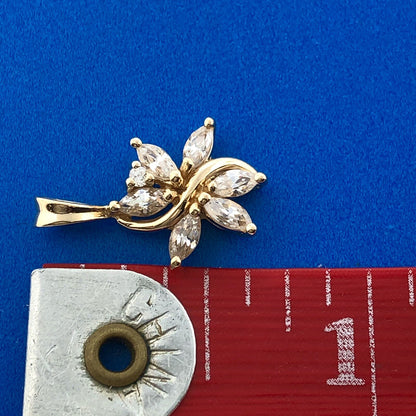 Designer 14K Yellow Gold Cubic Zirconia CZ Floral Petite Pendant