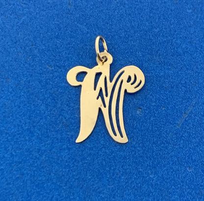 Designer 14K Yellow Gold Script Initial W Monogram Alphabet Charm Pendant