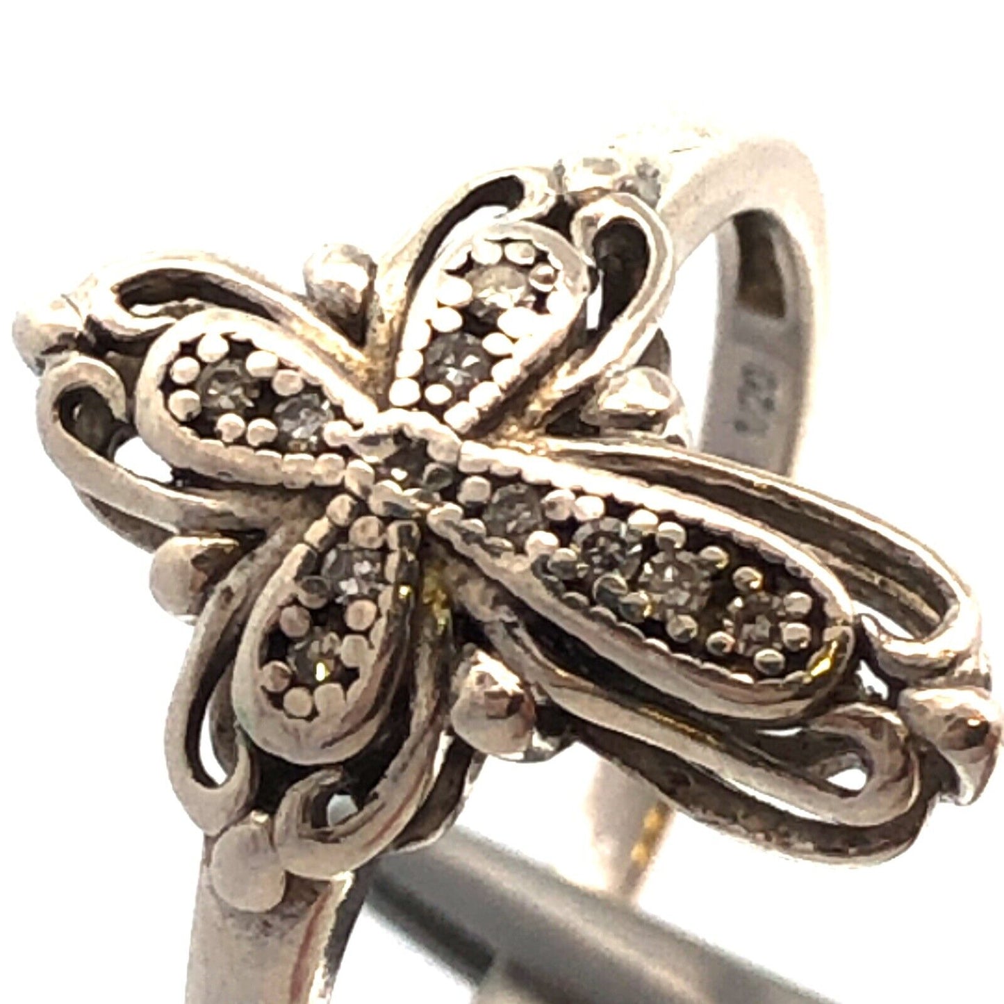 Designer ASHI 925 Sterling Silver Round Diamond Cross Ring