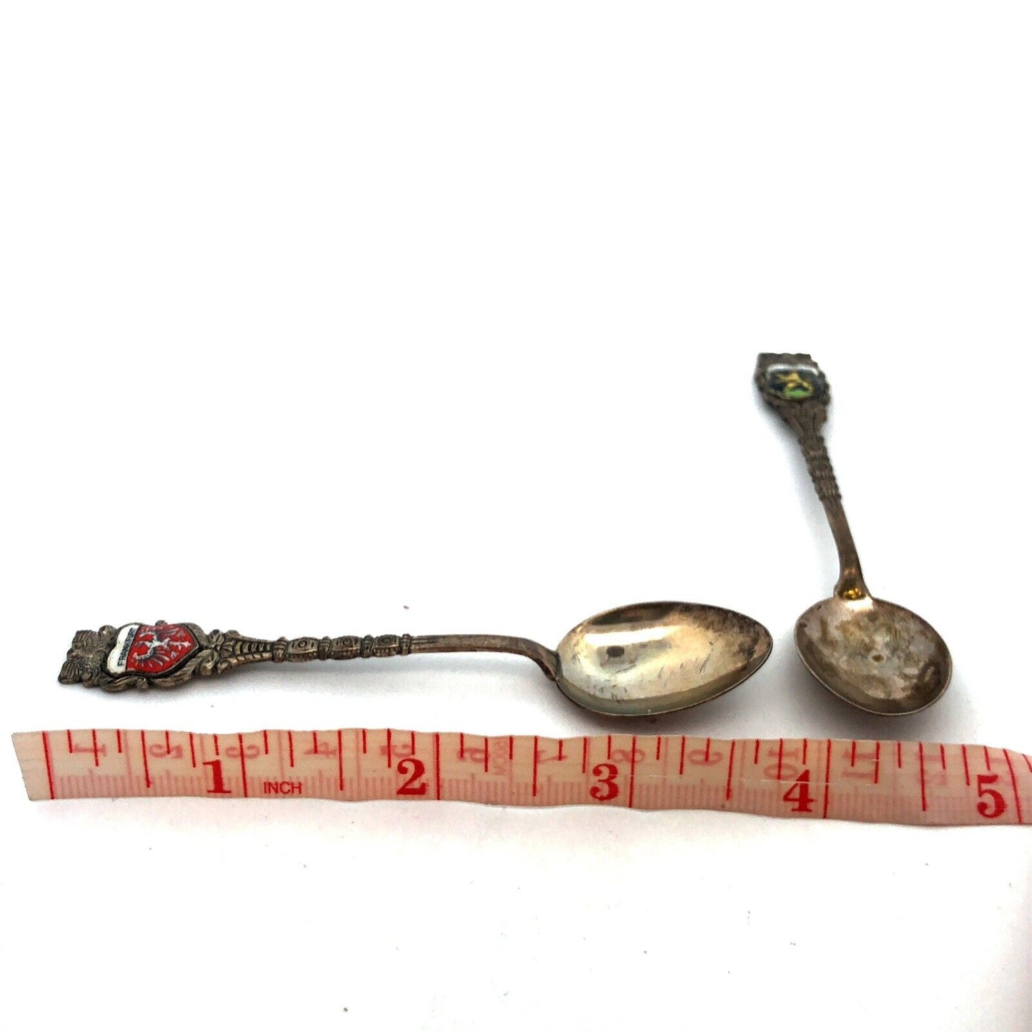 Antique 800 Silver Enamel German City Souvenir 6 Demitasse Spoons Original Box
