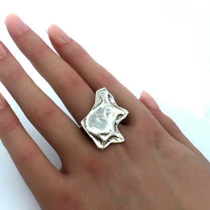 Artisan Hand Cast Signed 925 Sterling Silver Modernist Animal Statement Ring