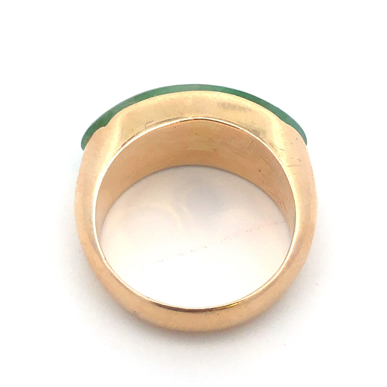Modernist 18K Yellow Gold Oval Green Jade Cabochon Dome Band Ring