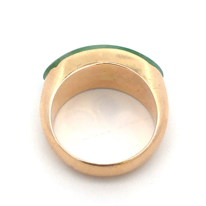 Modernist 18K Yellow Gold Oval Green Jade Cabochon Dome Band Ring