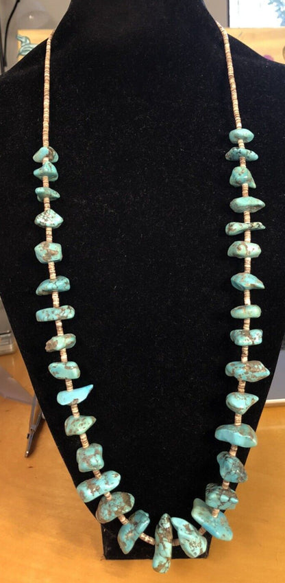 Vintage Artisan Natural Turquoise Chunky Beads Agate Bead Statement Necklace
