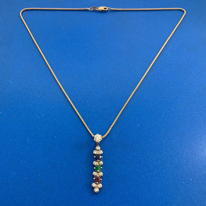 Designer 14K Yellow White Gold Diamond Sapphire Ruby Emerald Pendant Necklace