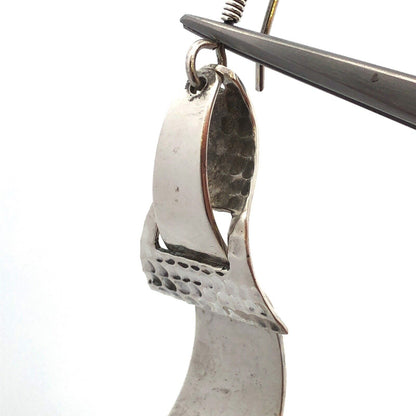 Taxco 925 Sterling Silver Hammered Polished Modernist Triangle Dangle Earrings