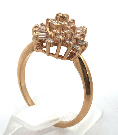 Designer 14K Yellow Gold Diamond Waterfall Cluster Statement Cocktail Ring