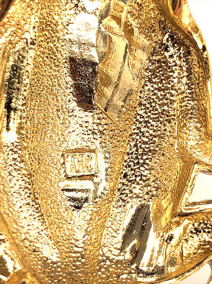 Estate Andrew Hamilton Crawford Rhinestone Gold Tone 3D Frog Statement Pendant