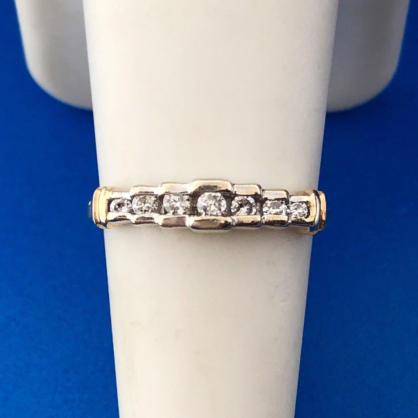 Mid Century 14K Yellow White Gold Diamond Channel Set Waterfall Wedding Ring