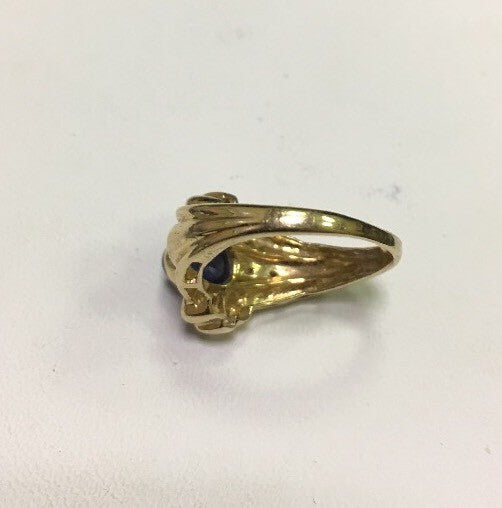 Modern 14k Yellow Gold Sapphire and Diamond Accent Ring
