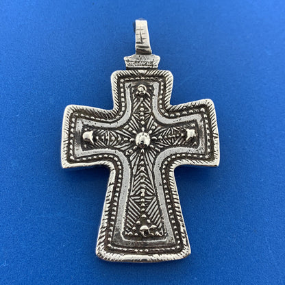 Stunning Sterling Silver 925 Cabochon Oval Emerald Religious Faith Cross Pendant