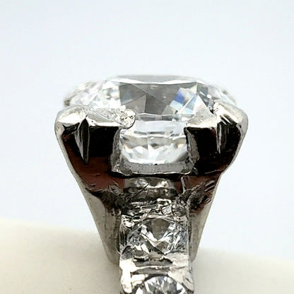 Vintage Platinum Round Cubic Zirconia CZ Solitaire W/Accent Engagement Ring