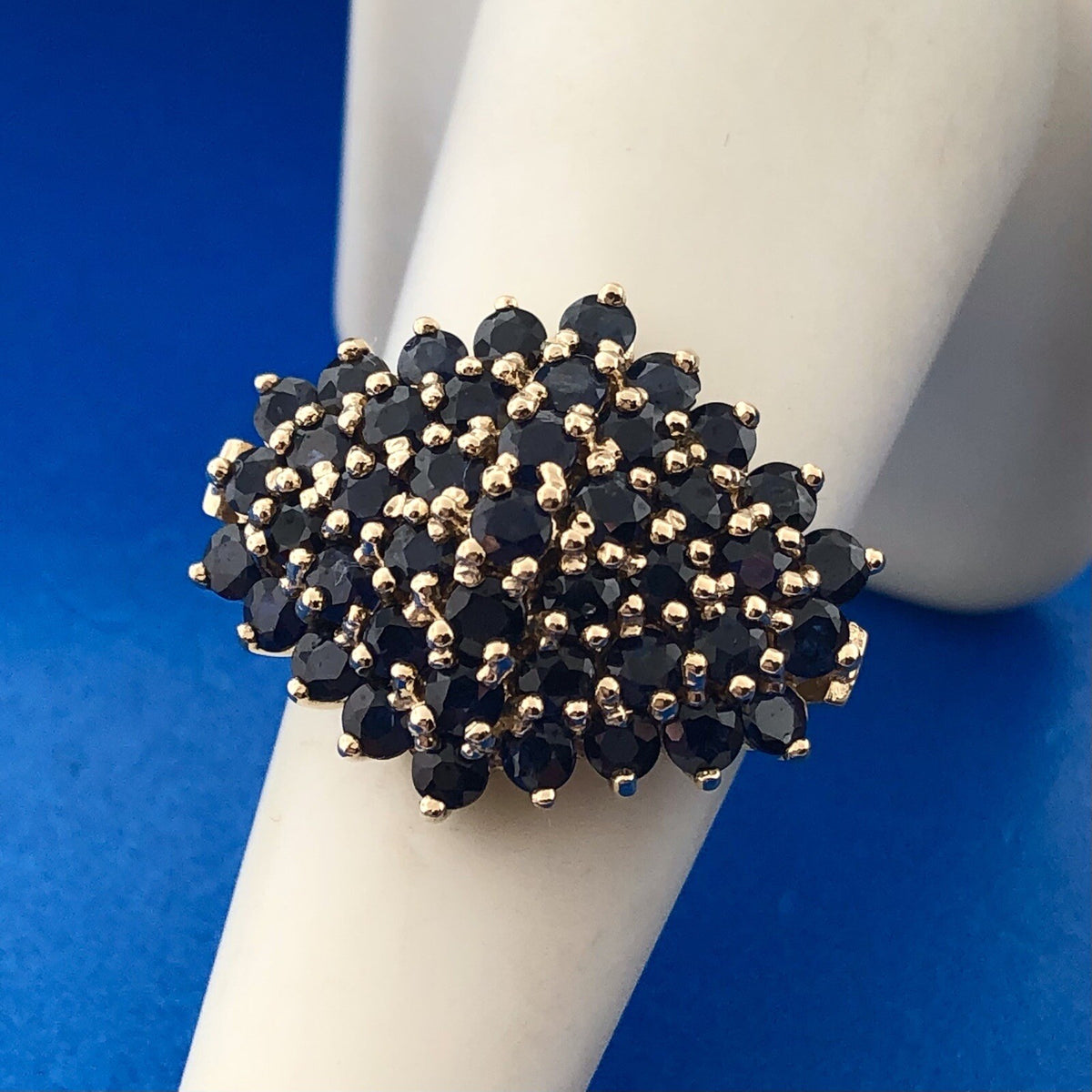 Modernist 10K Yellow Gold Sapphire Cluster September Anniversary Dome Ring
