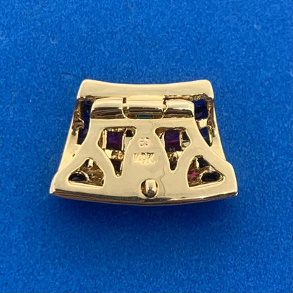 Designer 14K Yellow Gold Sapphire Ruby Emerald Modernist Enhancer Pendant