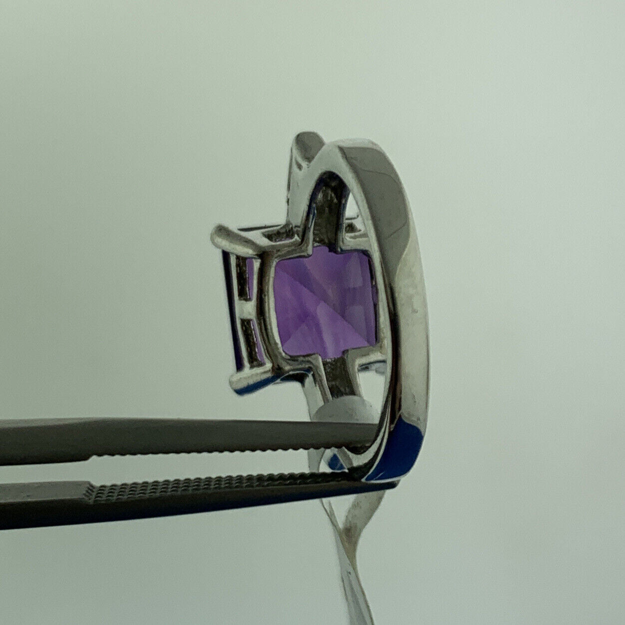 Designer 925 Sterling Silver Square Amethyst Cubic Zirconia Accented Ring NWT