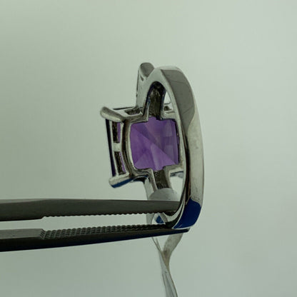 Designer 925 Sterling Silver Square Amethyst Cubic Zirconia Accented Ring NWT