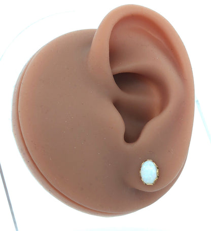 Designer 14K Yellow Gold Oval Opal Stud Earrings